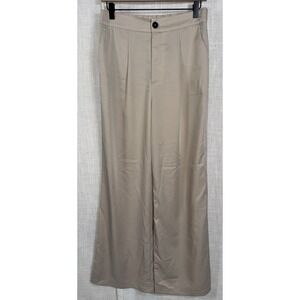 NWT Mittoshop Pleats High Waist Wide Leg Office Pants Sand Women's Large $68.95